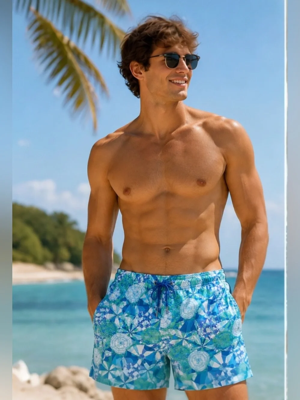 Vineyard Vines Umbrella Print Swim Trunks XL Blue Green Beach Shorts
